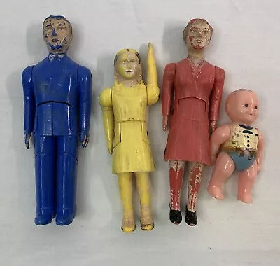 Renwal Plastic Dollhouse Family Jointed Mom Dad & Girl Baby Vintage Lot Of 4 • $14.99