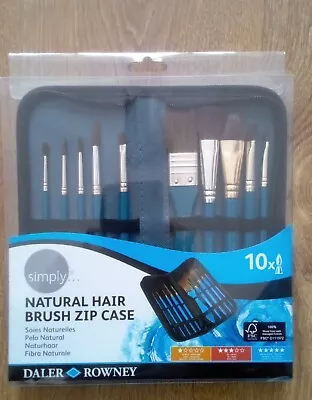 Daler Rowney Simply Watercolour Brush Zip Case- 10 X Art Paint Brushes & Wallet  • £10.50