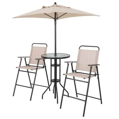 4 Pieces Outdoor Patio Furniture Set Counter Height Chairs Bar Table W/ Umbrella • $148.96
