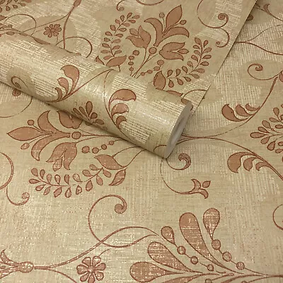 £6.49 • Buy Fine Decor - Beige & Terracotta Brown Floral Damask Feature Wallpaper - FD21035