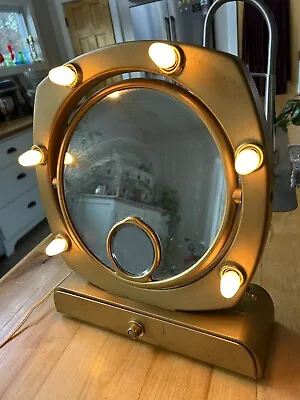 Vtg 60s Femme-Lite Gold Oval Hollywood Makeup Mirror Lighted Vanity 13x15” • $44