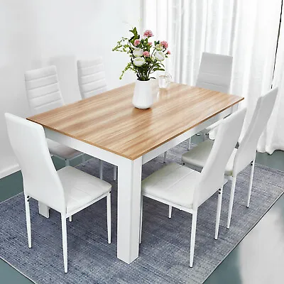 £218.99 • Buy Wooden Dining Table Set Oak With 6 Faux Leather Chairs White Kitchen Furniture