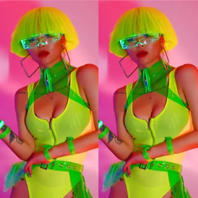 Short Straight Mushroom Head Synthetic Wig Lime Green Wig Party Cosplay Wig USA • $17.85