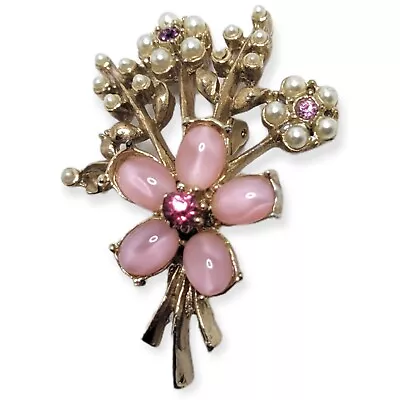 Vintage Flower And Seed Pearl Brooch/ Pin- Rhinestones • $18