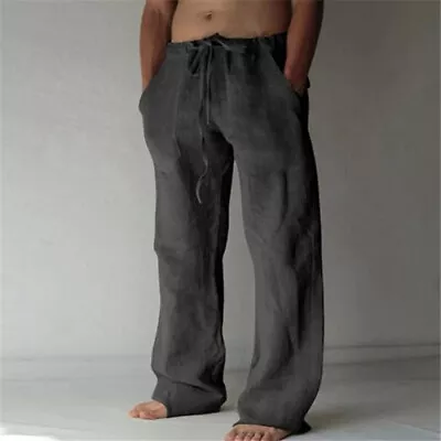 $23.21 • Buy Casual Mens Loose Cotton Linen Trousers Beach Chic Baggy Cargo Pants Sports Yoga