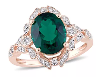 3.30 Carat (ctw) Lab-Created Oval Emerald Ring 10K Rose Gold With Diamonds • $534.86