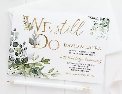 £6.25 • Buy 10 PERSONALISED ANNIVERSARY INVITATIONS - Green Pretty Boho 10th 25th 30th 40th