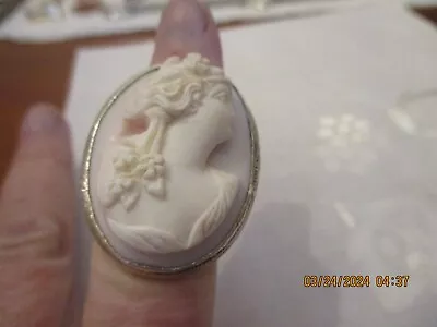 Antique/Vintage Genuine PINK Cameo Set In Sterling Silver Ring Size 7 Large • $75