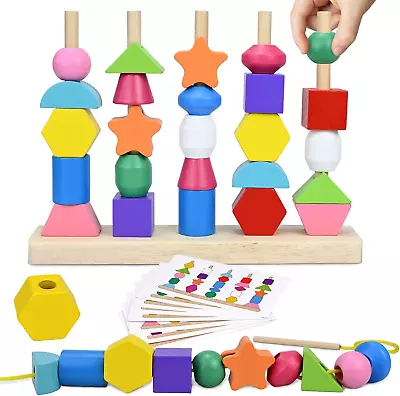 Montessori Toys For 3 4 5 6 Year Old Kid Boys Girls Wooden Lacing Beads Toy & & • $17.11
