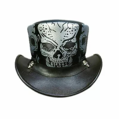 Skull Western Cowboy Leather Top Hat Steampunk Top HAT. • $49.99