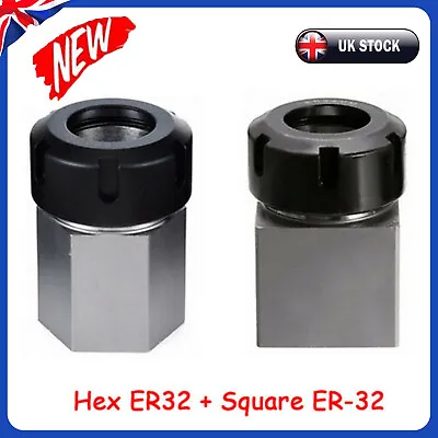 Square ER-32 + Hex ER32 Collet Spring Chuck Block Holder Lathe Engraving Machine • £20.99