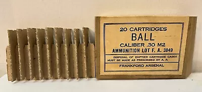 Vtg AUTHENTIC Frankford Arsenal Ball Caliber .30 M2 20 Cartridge Case W/Divider • $24.99