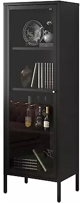 Display Cabinet Steel Storage Cabinet Bookcase With Glass Door Accent Tall 4 Ti • $213.88