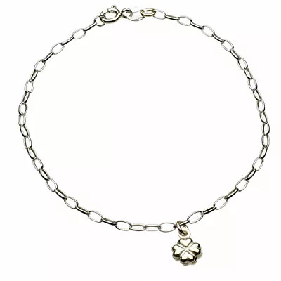 Sterling Silver Link Chain Shamrock Charm Bracelet 7.5  Italy B153 • $10.99