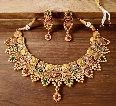 Gold Plated Pakistani Indian Designer Necklace Bollywood Bridal Jewelry Set New • $16.63