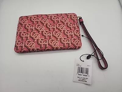 NWT CF548 Coach Corner Zip Wristlet With Coach Monogram Print Gold/Rogue $88 • $33