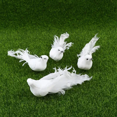 White Birds Artificial Foam Feather Doves Craft Birds Mini Decor • £4.68