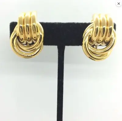 Vintage Trifari Brushed Gold Tone Chunky Clip Huggie Hoop Earrings  • $29.99