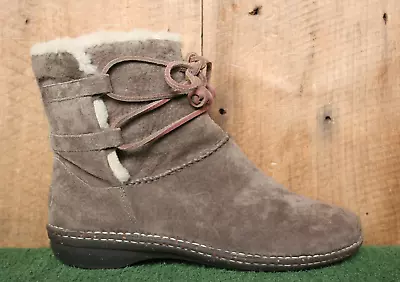 UGG 'Caspia' Brown Suede Shearling Lined 6  Lace Ankle Boots Sz. 11 • $39.91