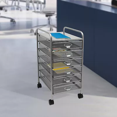 File Cabinet Metal 5/6 Drawer Mobile Stand Filing Cabinet W/ Wheels Office • $72.01