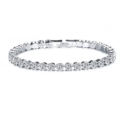 £5.99 • Buy Beautiful Womens Crystal Tennis Bracelet Bangle Silver Plated Shine Gift Present