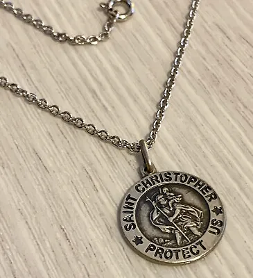 MENS Heavy 925 Sterling Silver Large SAINT CHRISTOPHER Necklace Personalised • £39.95