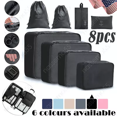 8Pcs Travel Luggage Organiser Clothes Suitcase Storage Bags Packing Cube Pouch • $7.69