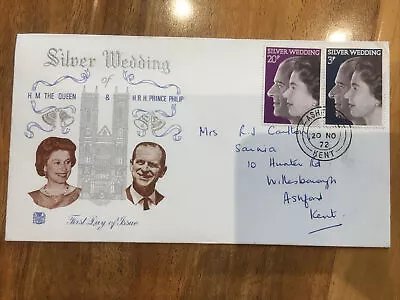 HRH Queen Elizabeth II Silver Wedding To Phillip First Day Cover Stamps • £6