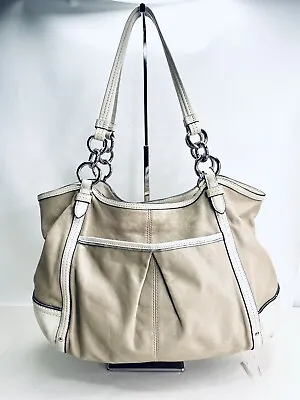 Coach Alexandra Cream White Beige Lilac Leather Large Tote Shoulder Bag Purse • $120.41