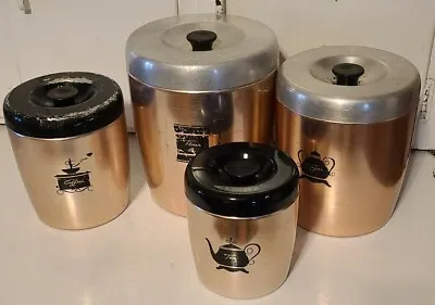 Vintage West Bend Rose Copper Aluminum Canister Set/ Mid Century/ Set Of 4 • $38.95