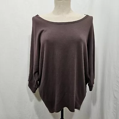 Yahada Dolman Shirt Womens Medium Chocolate Brown Hi Lo Top Boat Neck 3/4 Sleeve • $6.92