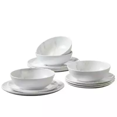  12-Piece Melamine Grey And White Marble Dinnerware Set • $22.42