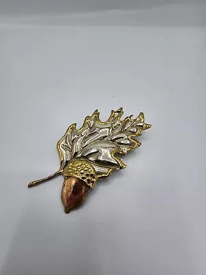 SJ Mexico Brooch Pendant OAK LEAF & ACORN Silver Gold Copper Tones • $28.99