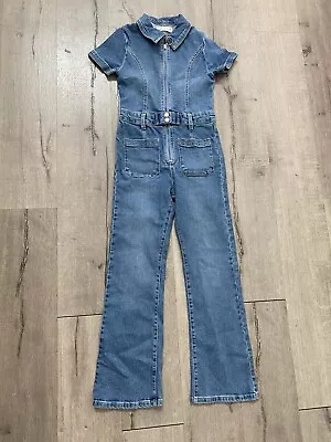 ZARA Girls Belted Zip Button Blue Jean Denim Jumpsuit Romper Size 10 Read Desc • $24.88