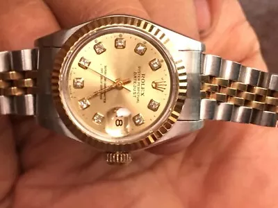 Rolex Ladies Date Just 18k Gold Steel Big Diamond Dial Watch Ref 69175 U Serial • £2999