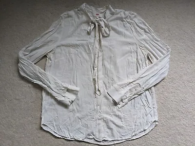 LEVI'S Canvas White Shirt Top Bow Collar Long Balloon Sleeve Size M • $24.88
