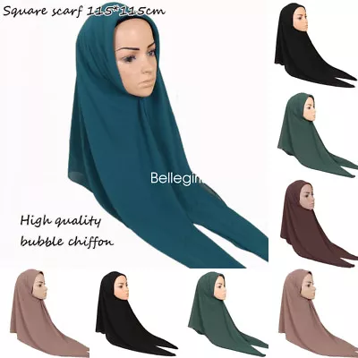 Muslim Square Scarf Bandana Women Chiffon Scarves Shawl Large Hijab Headwear • $6.47