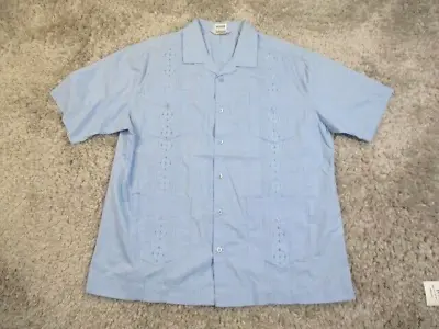 Cugi Shirt Men XL Blue Guayabera Rockabilly Vacation Embroidered Mexican Wedding • $19.69