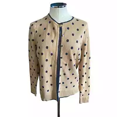 Charter Club Tan Navy Polka Dot Knit Button Front Cardigan Sweater Size XL • £28.94