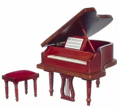 Dollhouse Miniatures Mahogany Piano With Bench #t3213 * • $59.99