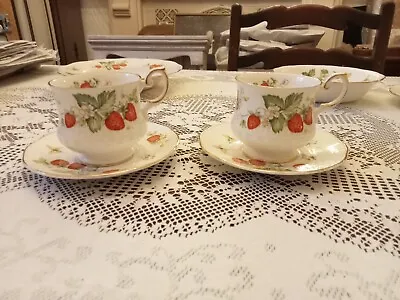 NEW! Queens Rosina Virginia Strawberrys 2 Bone China Cups & Saucers. • £22