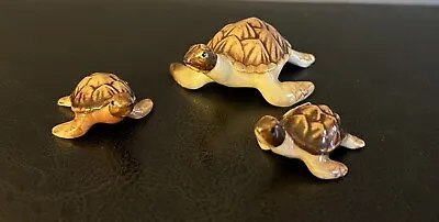 Vintage Lot Of 3 Brown Tiny Turtle Family Miniature Figurine Ceramic Small • $10.95
