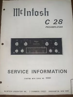 McIntosh C-28 C28 C 28 Service Manual S/N 10X01 Pre-Amplifier Original • $29.99