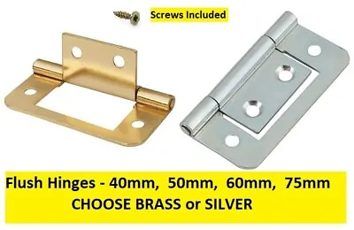 Flush Hinges WITH SCREWS Non Mortice Cabinet & Cupboard Louvre Door - PICK SIZE • £7.90