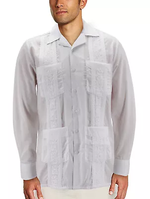 Men's Guayabera Button Up Casual Cuban Embroidered Long Sleeve Cuban Dress Shirt • $26.20