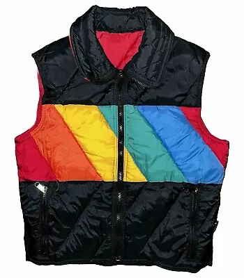 Vtg 70s 80s Mountain Goat White Stag Rainbow Ski Puffer Vest Small • $34.95