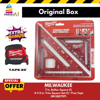 Milwaukee 7 In Rafter Speed Square  4-1/2 In. Trim Square Set Lightweight +Bonus • $29.97