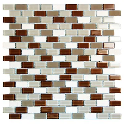 Basic Cross Brick Brown Beige White Mosaic Glass & Stone Tile Kitchen Backsplash • $14.10