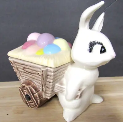 $26 • Buy Easter Rabbit Pulling Cart Easter Egg Lid Vintage Hand Painted