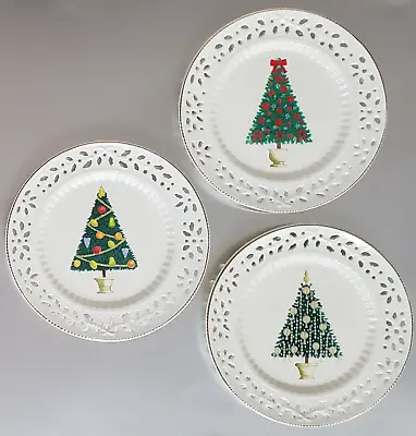 Vintage Formalities By Baum Brothers Holly Creamware Coll Holiday Trees Plates • $34.99